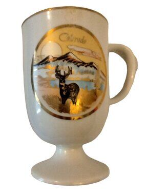 Colorado Coffee Cup Vintage Souvenir Elk Mountain Lake Mug Stemmed Gold Trim